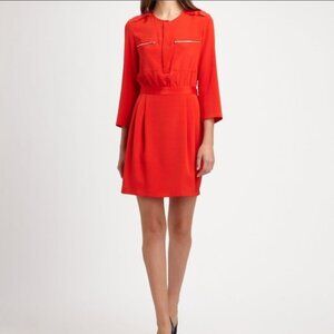 Theory Red-Orange Silk Brunella Mini Dress 10